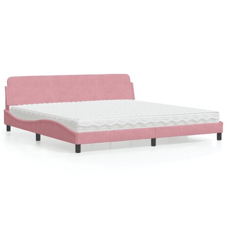 Bed met matras fluweel roze 200x200 cm 1