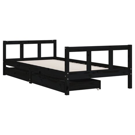 Kinderbedframe met lades 90x200 cm massief grenenhout zwart 3