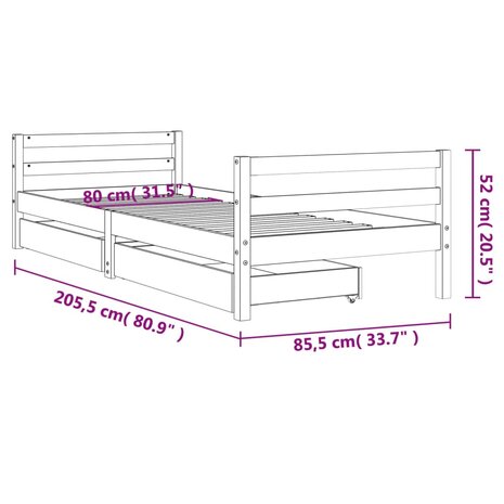 Kinderbedframe met lades 80x200 cm massief grenenhout wit 10