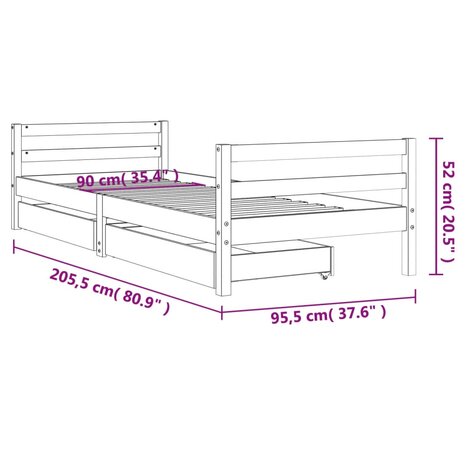 Kinderbedframe met lades 90x200 cm massief grenenhout wit 10