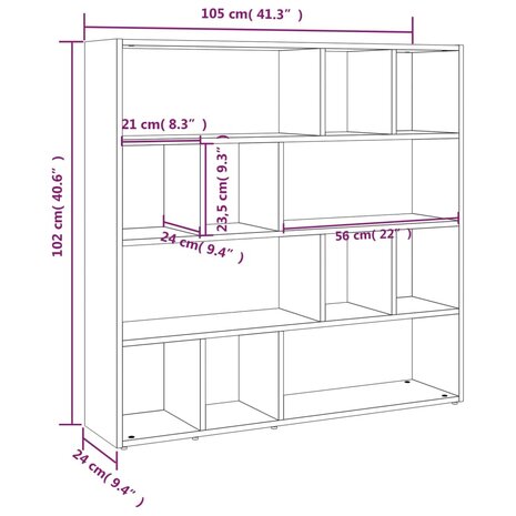 Boekenkast/kamerscherm 105x24x102 cm hoogglans wit 8