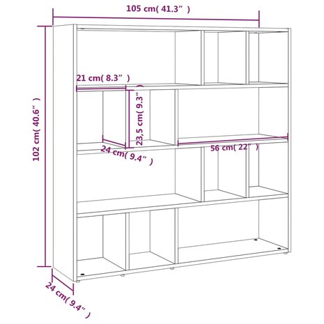 Boekenkast/kamerscherm 105x24x102 cm betongrijs 8