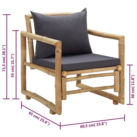 Tuinstoelen met kussens 2 st bamboe 9