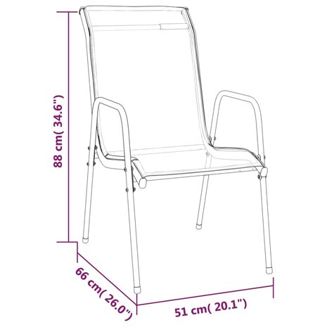 Tuinstoelen 2 st staal en textileen zwart 7