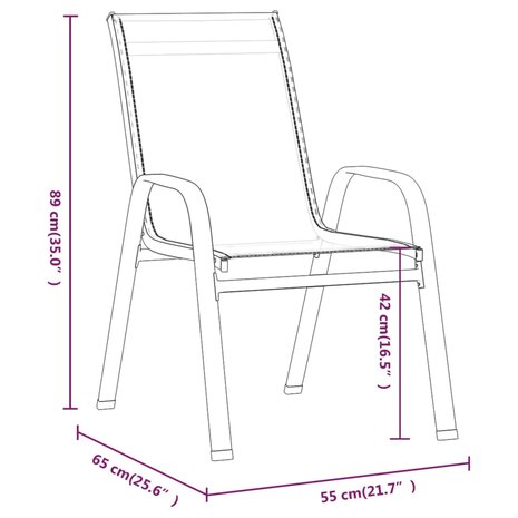 Tuinstoelen stapelbaar 2 st textileen stof zwart 5