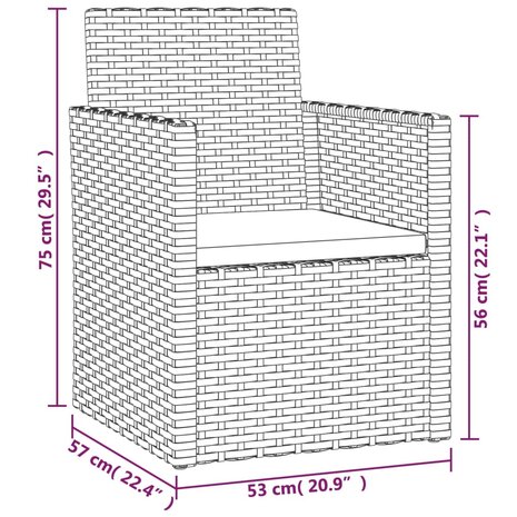 Tuinstoel met kussen poly rattan zwart 8