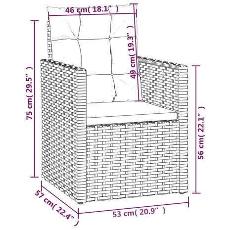 Tuinstoel met kussens poly rattan zwart 8