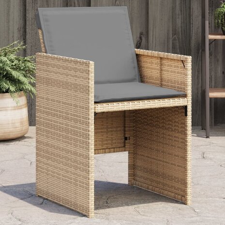 Tuinstoelen 4 st met kussens poly rattan gemengd beige 1