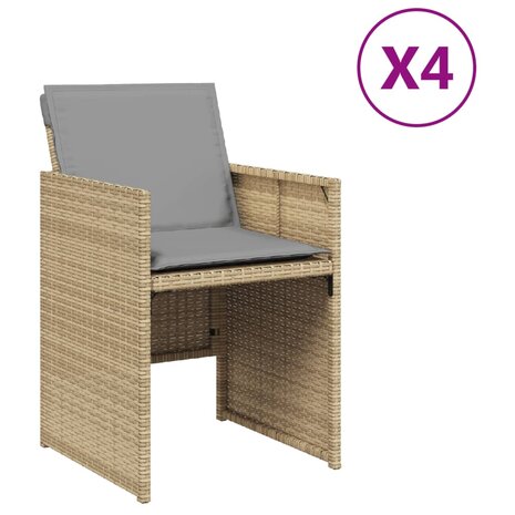 Tuinstoelen 4 st met kussens poly rattan gemengd beige 2