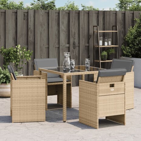 Tuinstoelen 4 st met kussens poly rattan gemengd beige 3