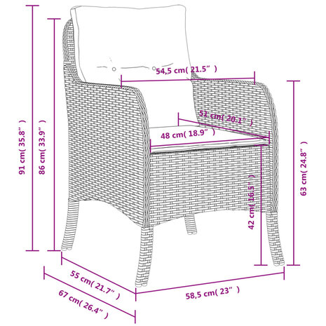 Tuinstoelen 2 st met kussens poly rattan gemengd beige 10