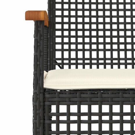 Tuinstoelen 2 st met kussens poly rattan en acaciahout zwart 8