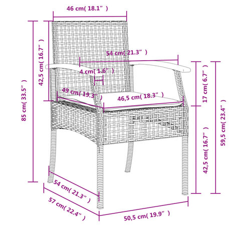 Tuinstoelen 2 st met kussens poly rattan en acaciahout beige 11