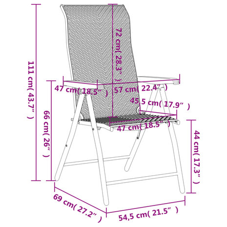 Tuinstoelen 2 st inklapbaar poly rattan bruin 11