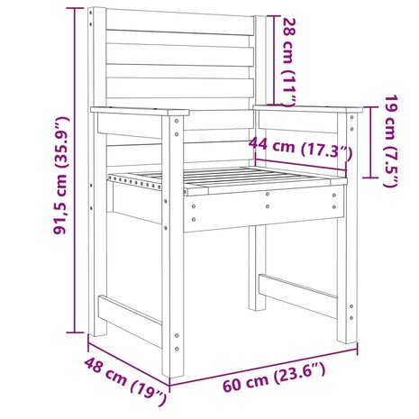 Tuinstoelen 2 st 60x48x91 cm massief grenenhout zwart 8