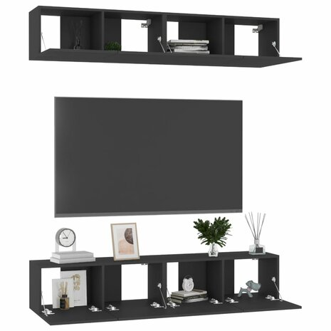 Tv-meubelen 4 st 80x30x30 cm spaanplaat zwart 3