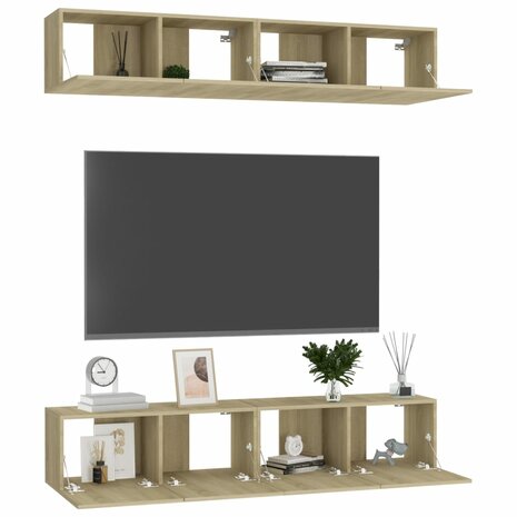 Tv-meubelen 4 st 80x30x30 cm spaanplaat sonoma eikenkleurig 3