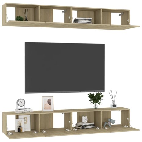 Tv-meubelen 4 st 100x30x30 cm bewerkt hout sonoma eikenkleurig 3