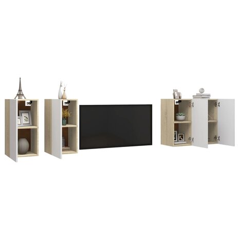 Tv-meubelen 4st 30,5x30x60cm bewerkt hout wit sonoma eikenkleur 3