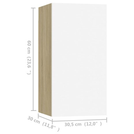 Tv-meubelen 4st 30,5x30x60cm bewerkt hout wit sonoma eikenkleur 5