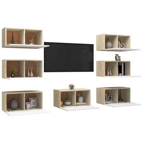 Tv-meubelen 7st 30,5x30x60cm bewerkt hout wit sonoma eikenkleur 3