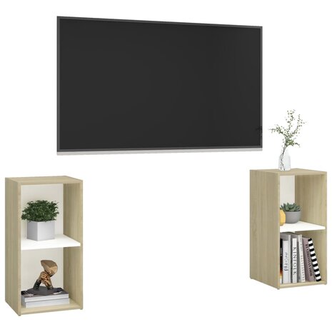 Tv-meubelen 2st 72x35x36,5 cm bewerkt houtwit sonoma eikenkleur 3