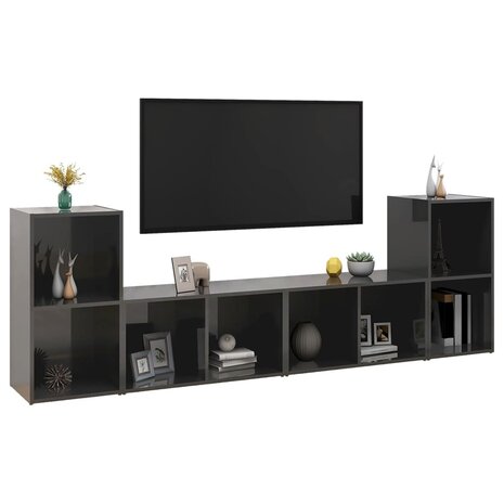 Tv-meubelen 4 st 72x35x36,5 cm bewerkt hout hoogglans grijs 3