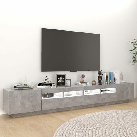 Tv-meubel met LED-verlichting 260x35x40 cm betongrijs 3