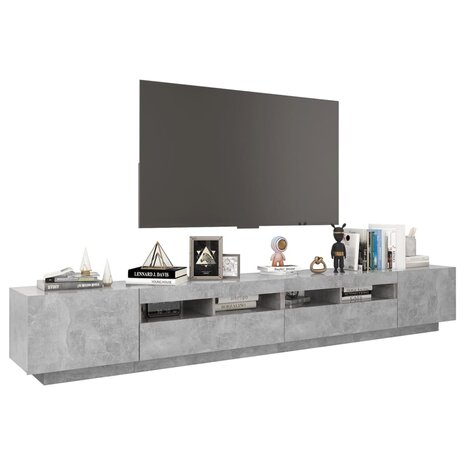 Tv-meubel met LED-verlichting 260x35x40 cm betongrijs 6