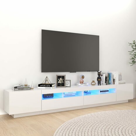 Tv-meubel met LED-verlichting 260x35x40 cm hoogglans wit 1