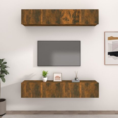 Tv-meubelen 4 st 80x30x30 cm bewerkt hout gerookt eikenkleur 1