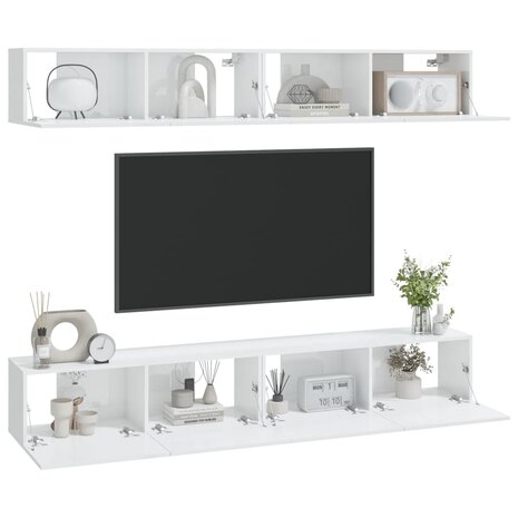 Tv-wandmeubels 4 st 100x30x30 cm hoogglans wit 3