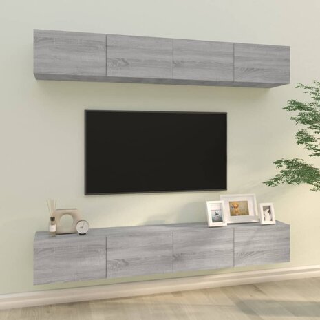 Tv-wandmeubels 4 st 100x30x30 cm grijs sonoma eikenkleurig 1