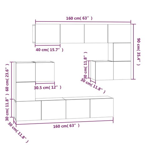 Tv-wandmeubel bewerkt hout zwart 10