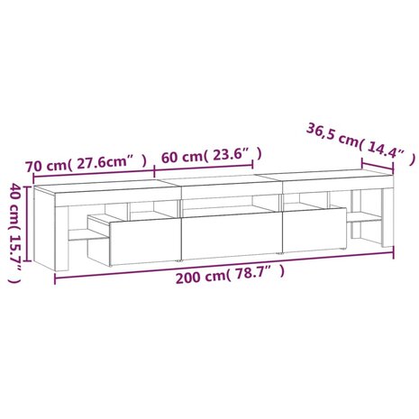 Tv-meubel met LED-verlichting 200x36,5x40cm sonoma eikenkleurig 12