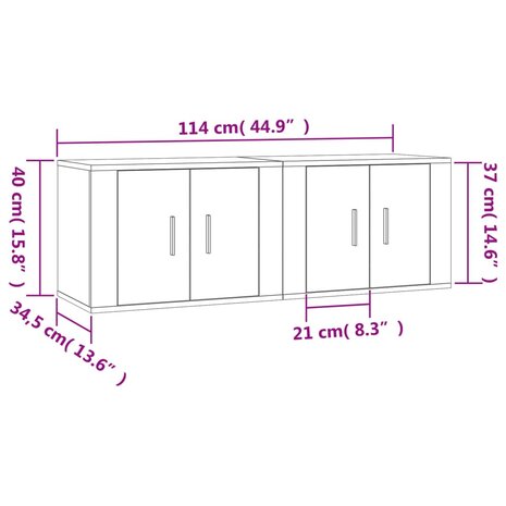 Tv-wandmeubels 2 st 57x34,5x40 cm wit 8