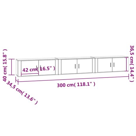 Tv-wandmeubels 3 st 100x34,5x40 cm hoogglans wit 8