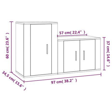 2-delige Tv-meubelset bewerkt hout bruin eikenkleur 10