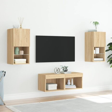 4-delige Tv-wandmeubelset met LED-verlichting sonoma eikenkleur 5