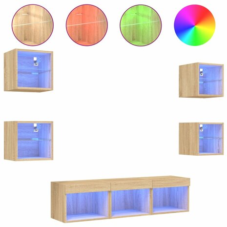 7-delige Tv-wandmeubelset met LED bewerkt hout sonoma eiken 2