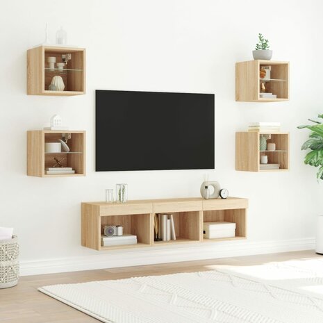 7-delige Tv-wandmeubelset met LED bewerkt hout sonoma eiken 3