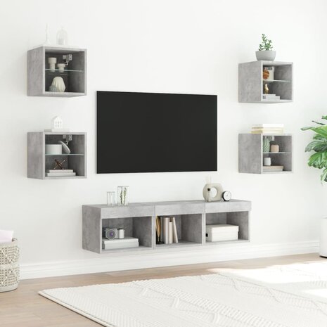 7-delige Tv-wandmeubelset met LED bewerkt hout betongrijs 3