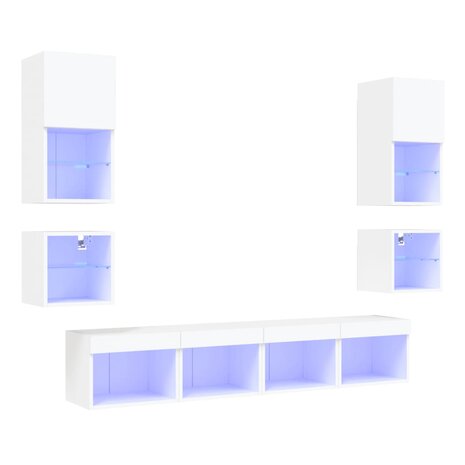 8-delige Tv-wandmeubelset met LED-verlichting bewerkt hout wit 2