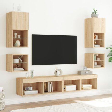 8-delige Tv-wandmeubelset met LED bewerkt hout sonoma eiken 3