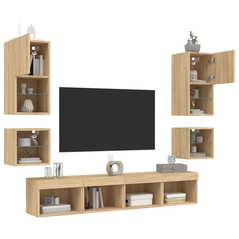 8-delige Tv-wandmeubelset met LED bewerkt hout sonoma eiken 4