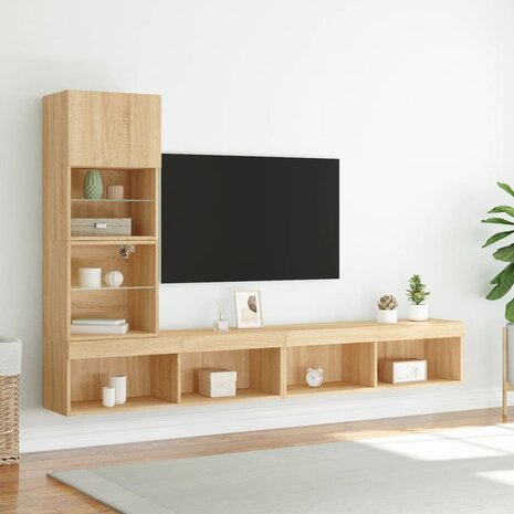 4-delige Tv-wandmeubelset met LED bewerkt hout sonoma eiken 5