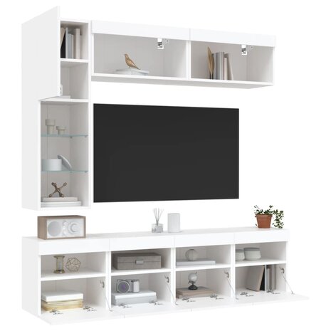 7-delige Tv-wandmeubelset met LED-verlichting wit 1