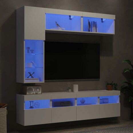 7-delige Tv-wandmeubelset met LED-verlichting wit 4