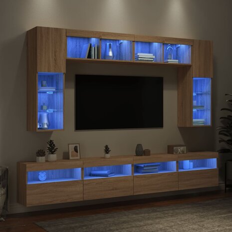 8-delige Tv-wandmeubelset met LED-verlichting sonoma eikenkleur 4