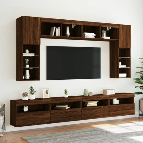 8-delige Tv-wandmeubelset met LED-verlichting bruin eikenkleur 5